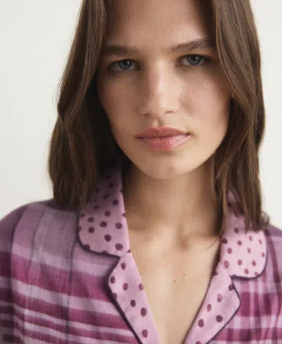 Mango Mixed Print Cotton Pajama Top In Purple