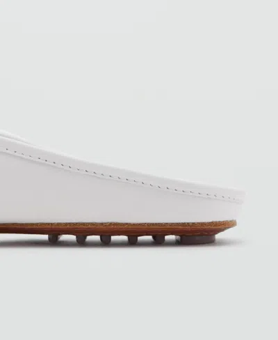 Mango Leather Flat Shoes White In White