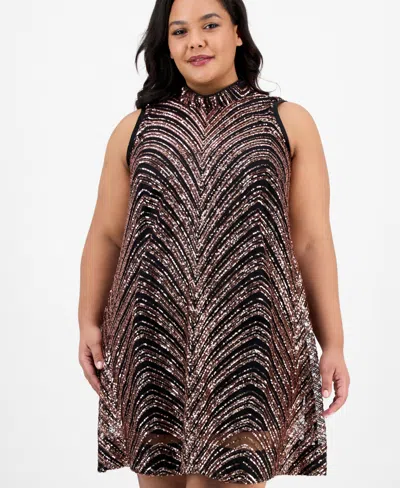 Robbie Bee Plus Size Sequin Bow-back Sleeveless Shift Dress In Gold