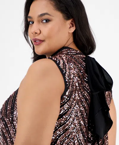 Robbie Bee Plus Size Sequin Bow-back Sleeveless Shift Dress In Gold