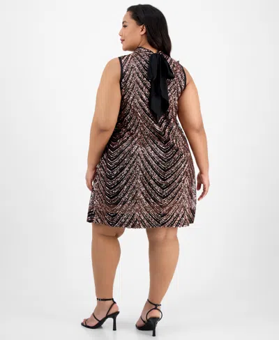 Robbie Bee Plus Size Sequin Bow-back Sleeveless Shift Dress In Gold