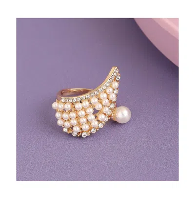 Sohi Womens White Pearl Cluster Cocktail Ring In Gold