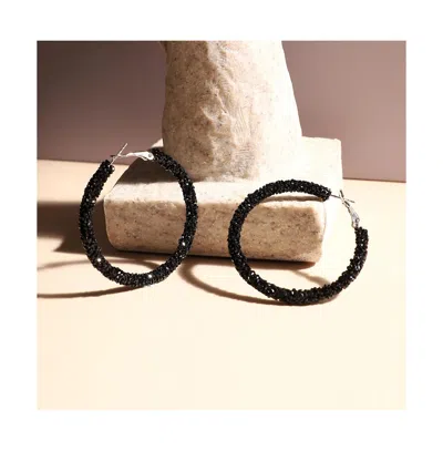 Sohi Embellished Cluster Hoop Earrings In Black