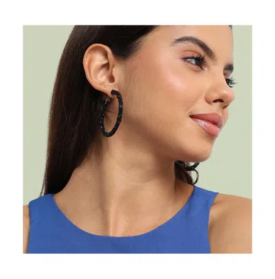 Sohi Embellished Cluster Hoop Earrings In Black