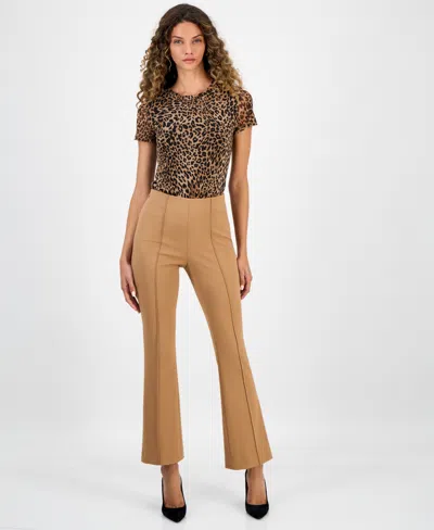 Bar Iii Women's Crepe High-rise Flared-leg Pants, Macy's Exclusive In Brown