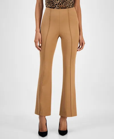 Bar Iii Women's Crepe High-rise Flared-leg Pants, Macy's Exclusive In Brown