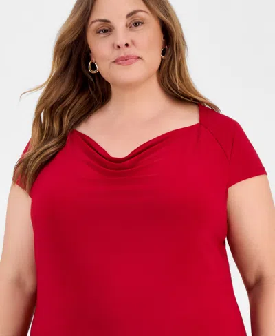 Kasper Plus Size Cowlneck Cap-sleeve Top In Red