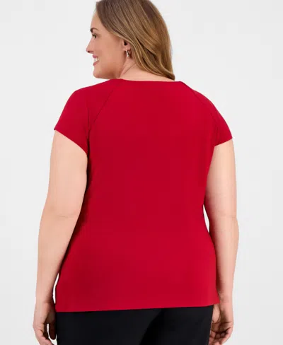 Kasper Plus Size Cowlneck Cap-sleeve Top In Red