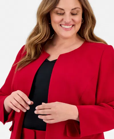 Kasper Plus Size Collarless Open-front Jacket In Red
