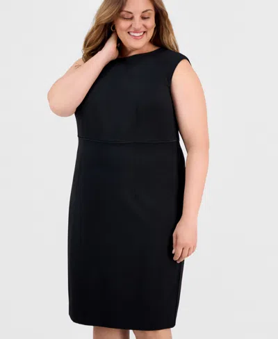 Kasper Plus Size Stretch-crepe Sleeveless Sheath Dress In Black