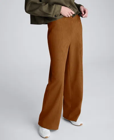 Kenneth Cole Faux Suede Pull On Wide Leg Pant In Brown