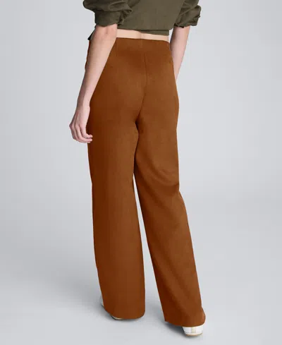 Kenneth Cole Faux Suede Pull On Wide Leg Pant In Brown