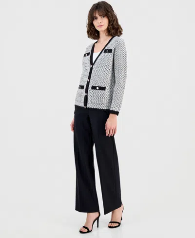 Anne Klein Knit Houndstooth Cardigan In Multi