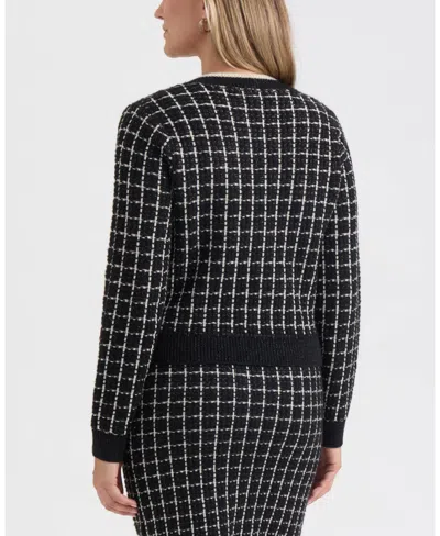 Ellen Tracy Plaid Stitch Cardigan In Black