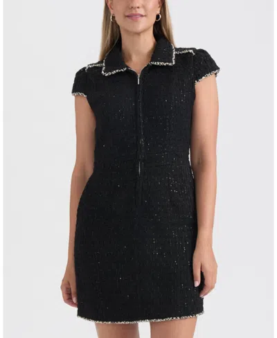 Ellen Tracy Cap Sleeve Tweed Dress In Black