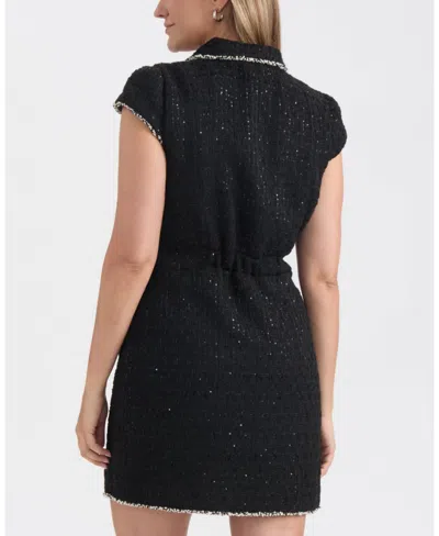 Ellen Tracy Cap Sleeve Tweed Dress In Black