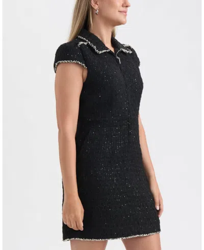 Ellen Tracy Cap Sleeve Tweed Dress In Black