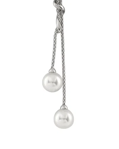 Splendid Pearls Silver 10mm Pearl Cz Pendant In Metallic