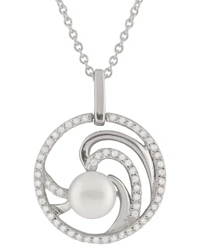 Splendid Pearls Silver 7mm Pearl Cz Pendant In Metallic