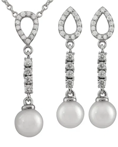 Splendid Pearls Silver 7mm Pearl Cz Set In Metallic