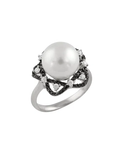 Splendid Pearls Silver 10mm Pearl Cz Ring In Metallic