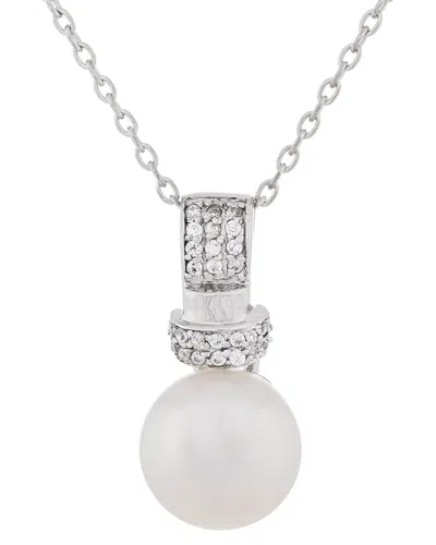 Splendid Pearls Silver 9mm Pearl Cz Pendant In Metallic