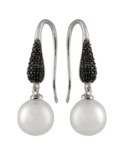 Splendid Pearls Silver 10mm Pearl Cz Earrings In Metallic