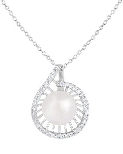 Splendid Pearls Silver 12mm Pearl Cz Pendant In Metallic
