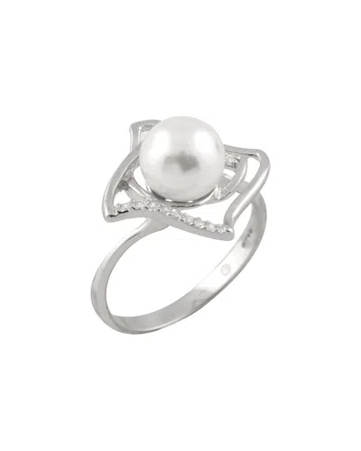 Splendid Pearls Silver 8mm Pearl Cz Ring In Multi