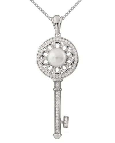Splendid Pearls Silver 7mm Pearl Cz Pendant In Silver