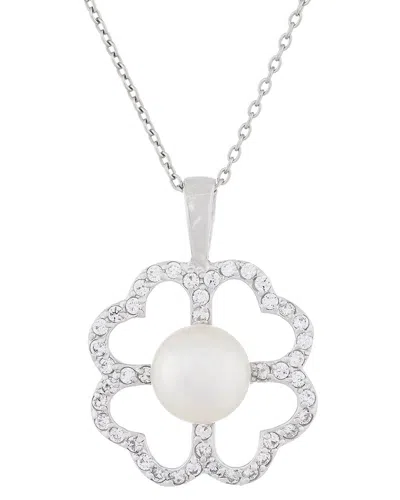 Splendid Pearls Silver 9mm Pearl Cz Pendant In Silver