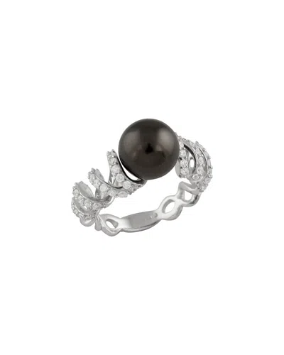 Splendid Pearls Silver 8mm Pearl Cz Ring In Metallic