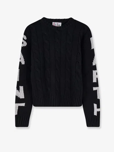 Mc2 Saint Barth Malmo Wool Blend Cable Knit Sweater In Black