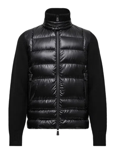 Moncler Wool Padded Cardigan With Zip In Black