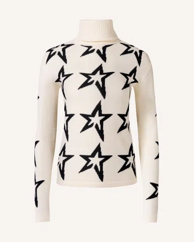 Perfect Moment Star Dust Intarsia Merino Wool Turtleneck Sweater In White