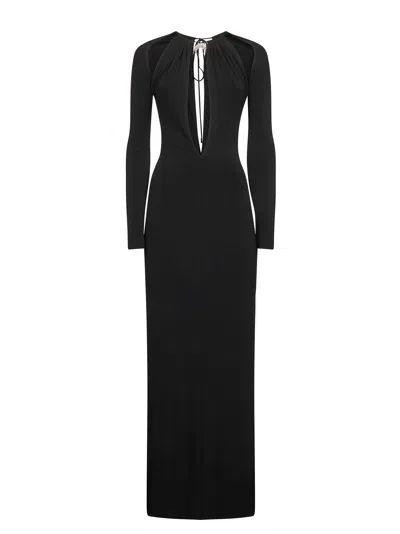 Marine Serre Draped Jersey Ls Long Dress In Black