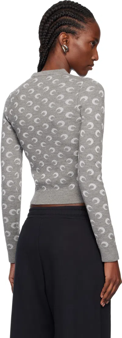 Marine Serre Crescent Moon Pattern Knit Cardigan In Gray