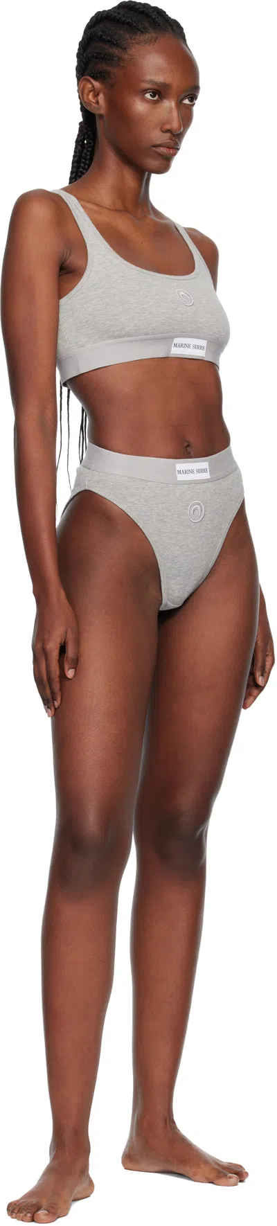Marine Serre Gray Moon Logo Stretched Jersey High-waist Briefs In Gray