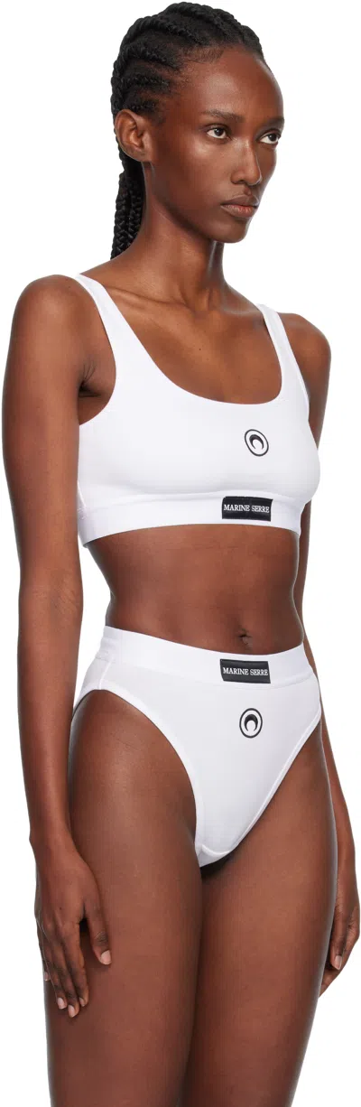 Marine Serre Stretch Jersey Sport Bra With Moon Logo In White