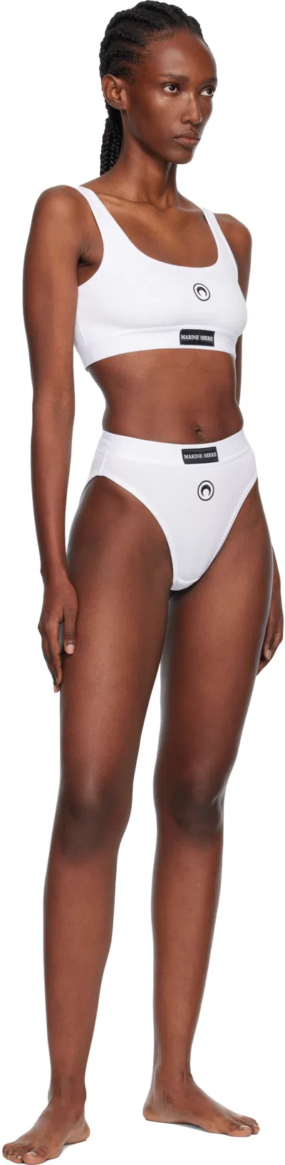 Marine Serre Stretch Jersey Sport Bra With Moon Logo In White