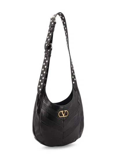 Valentino Hoboho Small Shoulder Bag With Studded Strap In Black