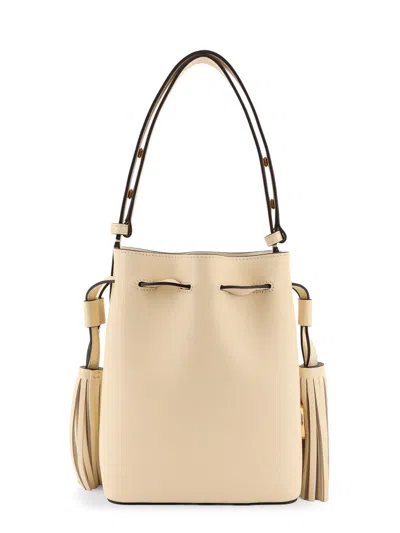 Valentino Leather Bucket Bag With Metal Vlogo Signature In Neutral