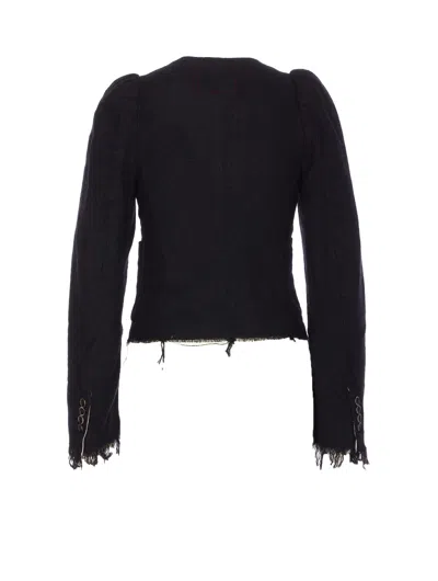 Uma Wang Distressed Frayed Hem Jacket With Front Pockets In Black