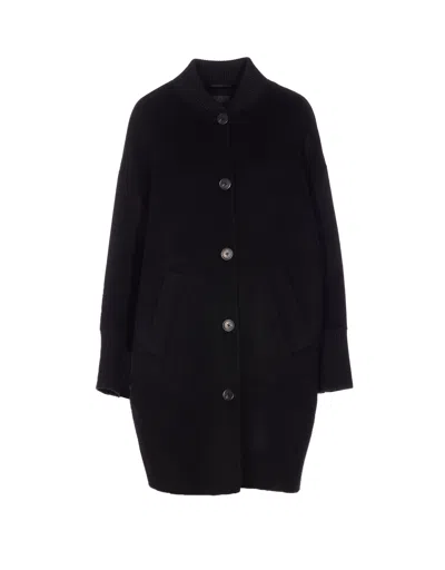Pinko Long Coat In Double Fabric In Black