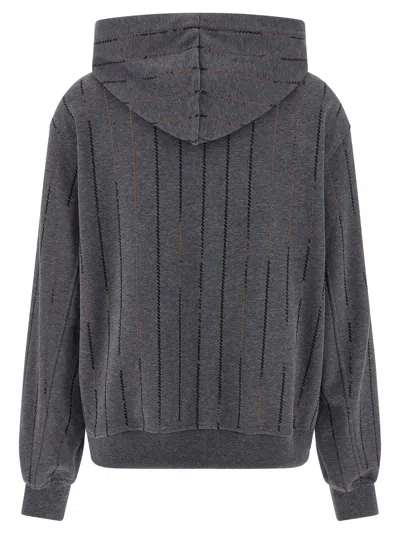 Brunello Cucinelli Dazzling Chalk Stripe Embroidery Cotton Sweatshirt In Gray