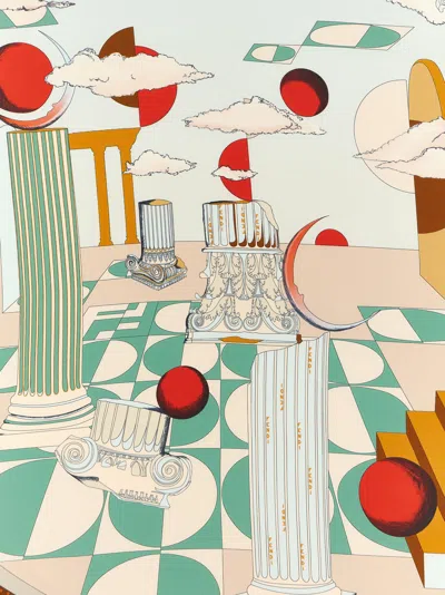 Fendi Square Scarf With Geometric Design And Bold Border In Multi