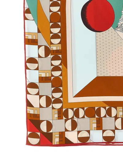 Fendi Square Scarf With Geometric Design And Bold Border In Multi