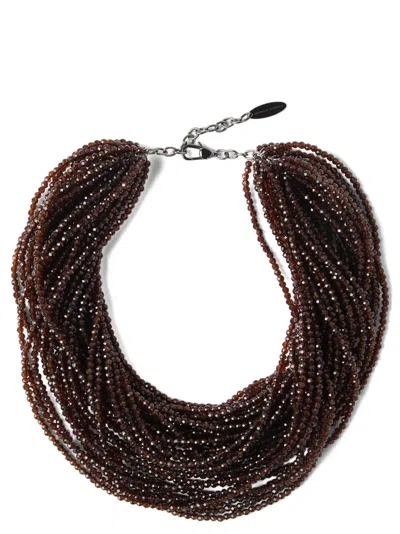 Brunello Cucinelli Women Glass And Silver Necklace In Brown