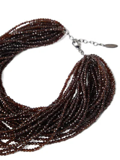 Brunello Cucinelli Women Glass And Silver Necklace In Brown