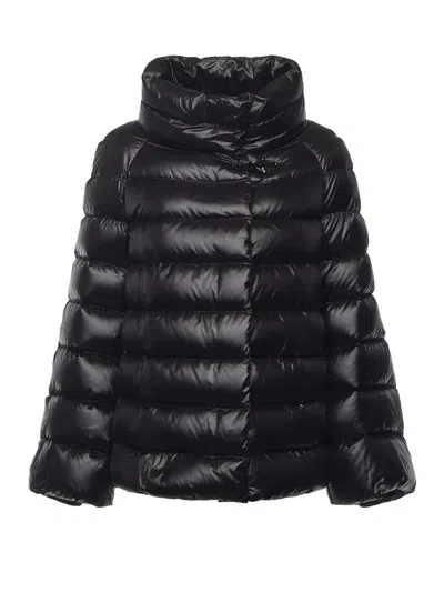 Fay Glossy Quilted Down Coat With Structured Collar In Black